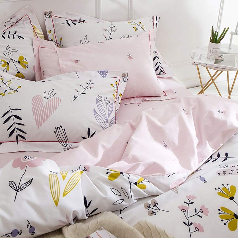 BuLuTu Floral Love Print Girls Duvet Cover Twin White/Pink Cotton Premium Blossom Kawaii Reversible Kids Bedroom Comforter Cover Bedding Sets for Toddler,Teen,Breathable,Lightweight,Zipper Closure - Image 5